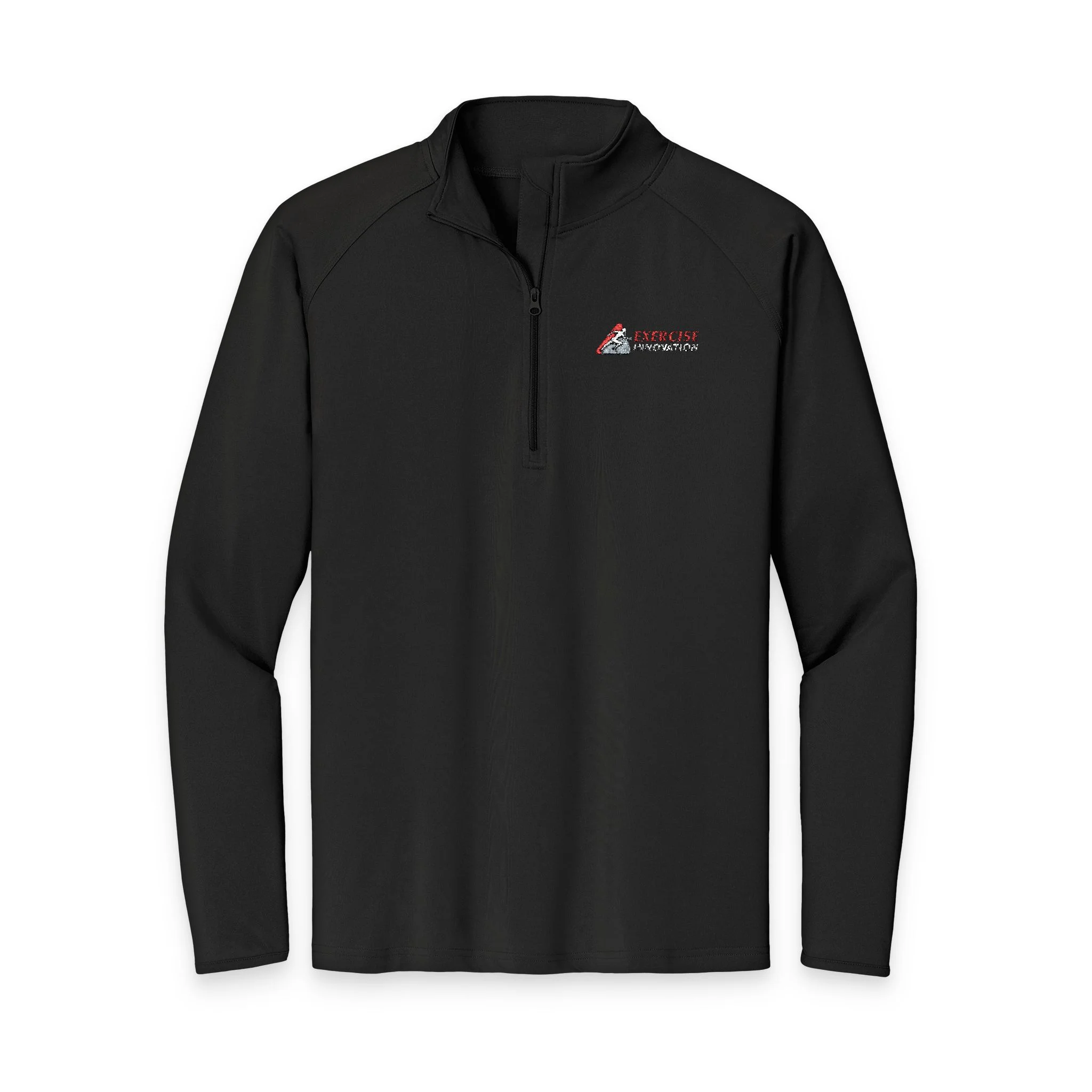 Men's Black Quarter-Zip Pullover — Embroidered 'Exercise Innovation' Logo